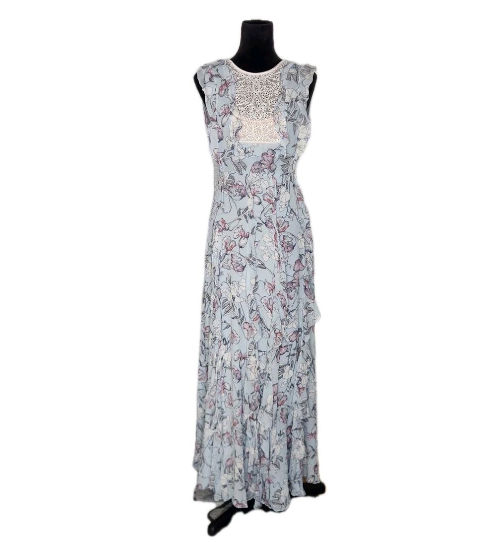 BCBGmaxazria Silk Floral Ruffle Lace Penelope Maxi Dress Size 6 Cottage Core